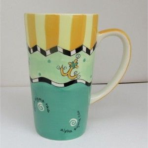 Alexandra and Company Tall Coffee Mug Alpha Sigma Tau Green Yellow Stripes